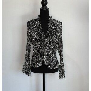 Black & White Floral Ruffle Chiffon Blouse By Notations Petite